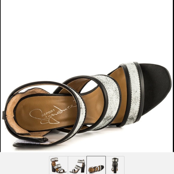 Report Signature Black/White LEATHER Strappy Sandals Heels 7M - Picture 3 of 15